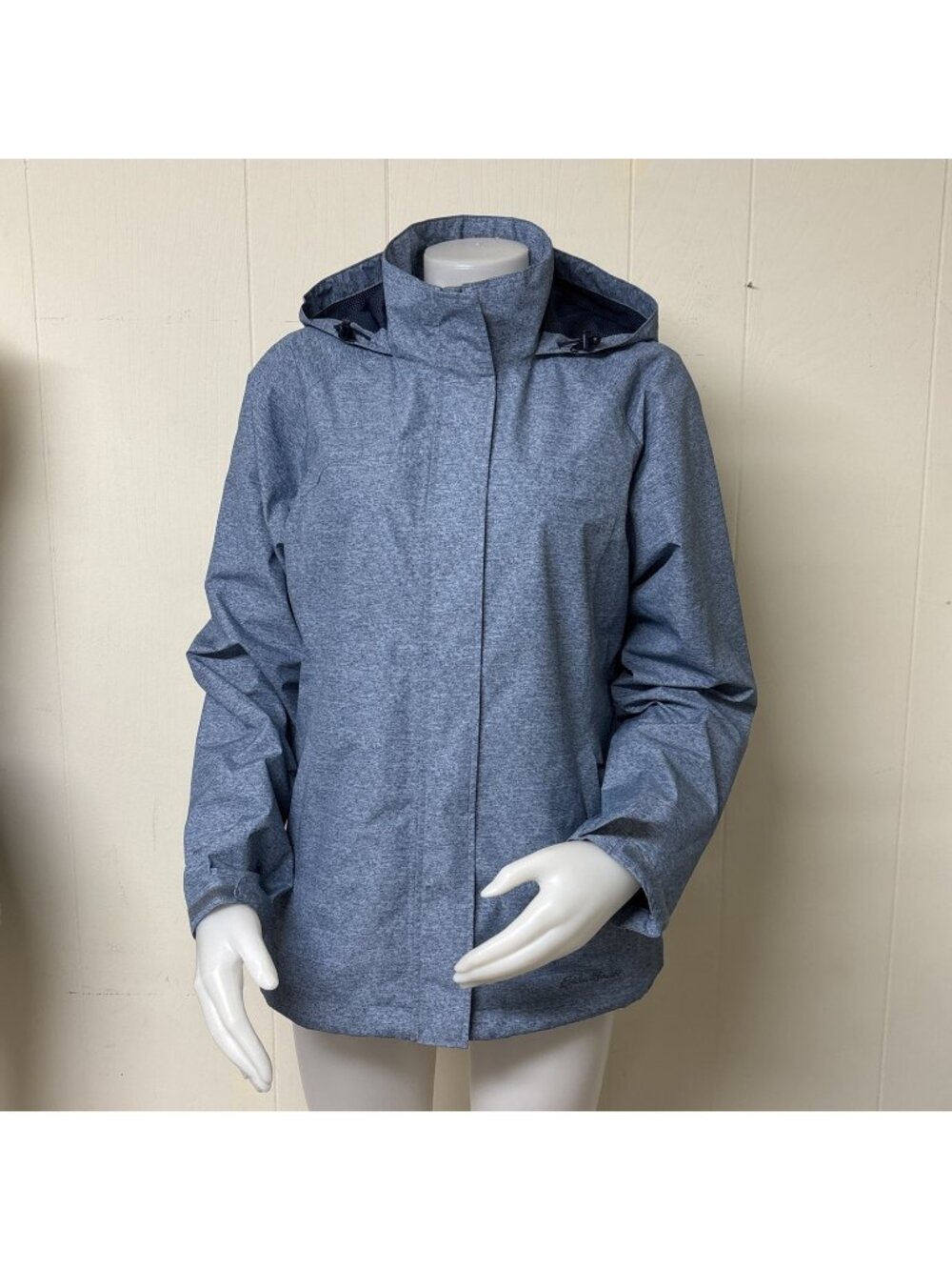 Eddie Bauer Jacket Women L Blue Hooded Rain Coat Full Zip Outdoors WeatherEdge
